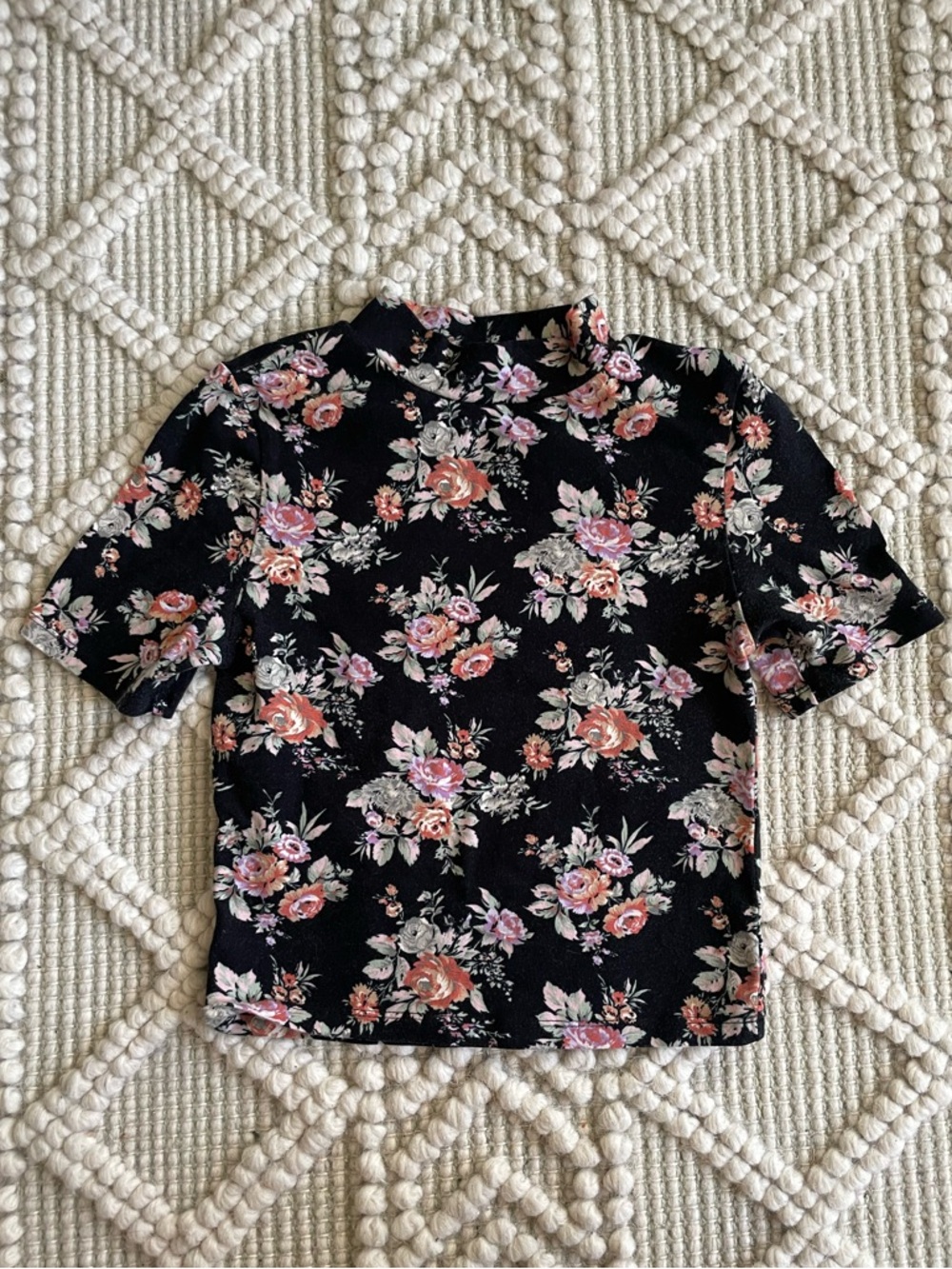 F21 Floral Crop Short Sleeve Top S